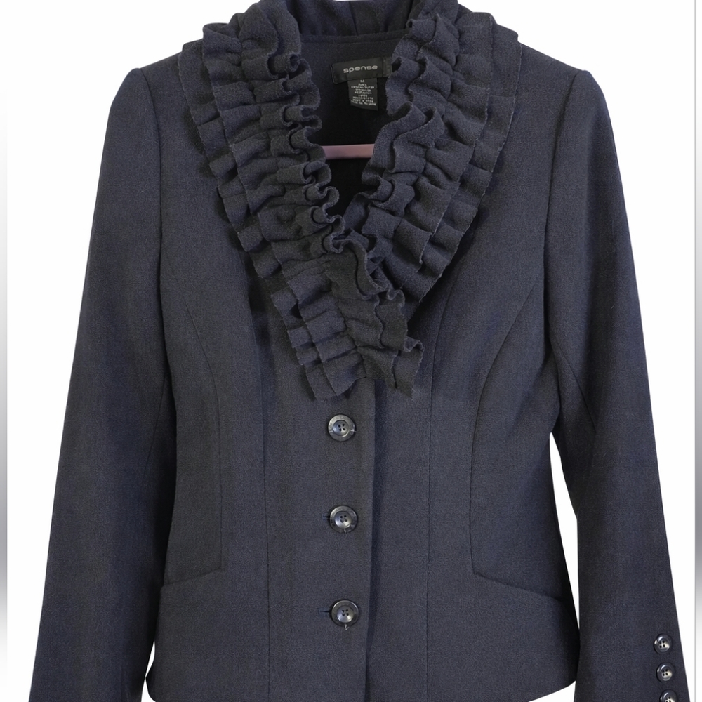 Spense Women's Ruffled Chic Ckassic Black Jacket Coat Sz Medium